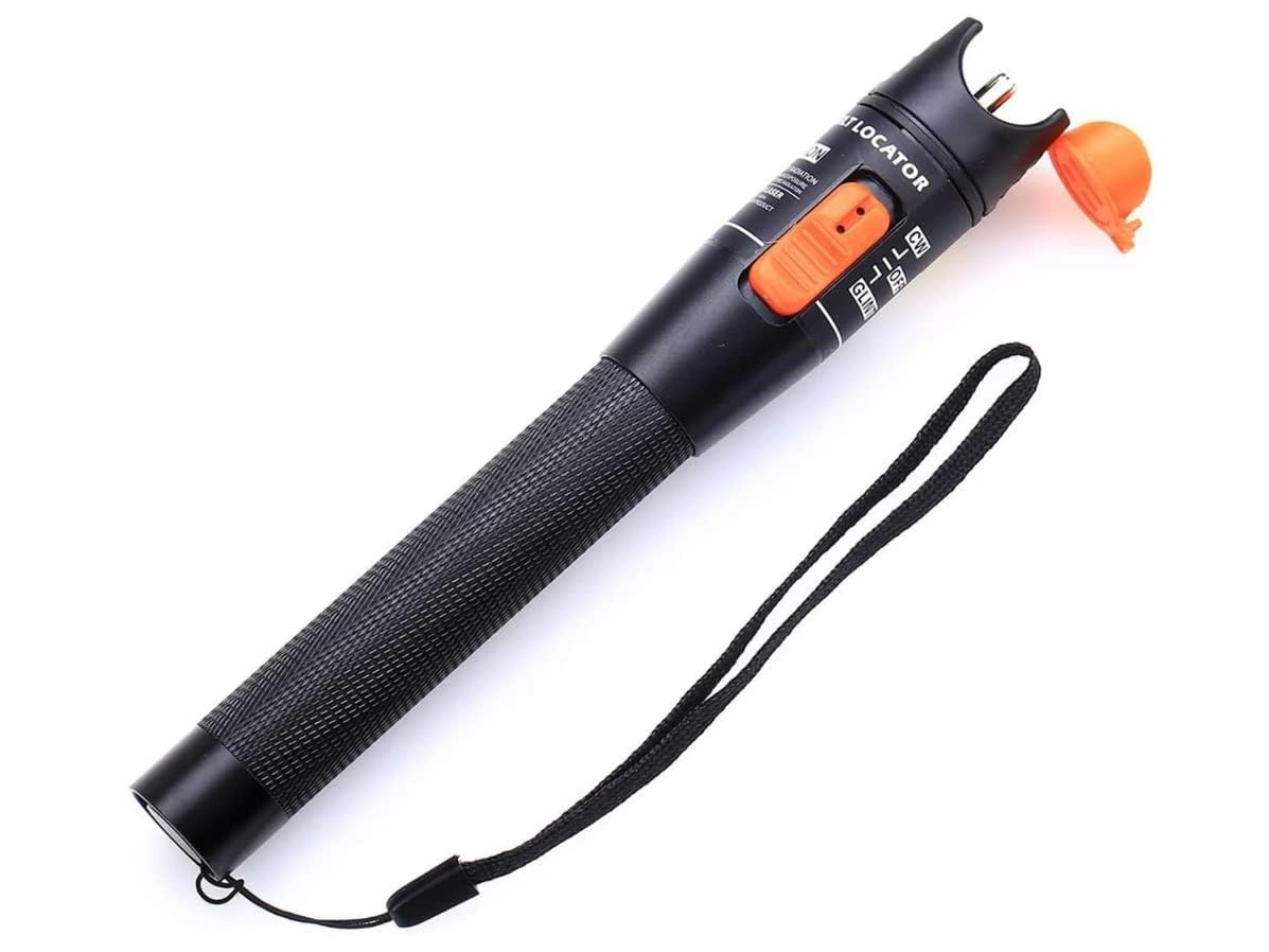 10KM Fiber Optic Visual Fault Locator VFL Tester – 10mW Red Laser, 650nm, Cable Break Detector for FC/SC/ST/LC, Battery Powered, Includes Pouch & Spare Ceramic Core