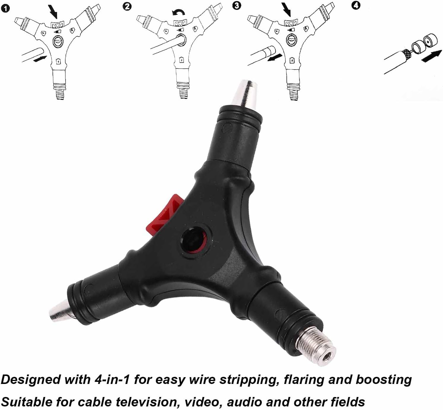 Yinhing 4 in 1 Coax Cable Stripper,English Wire Stripper Multifunction F Connector Wire Stripper Compression Tool for RG59 RG6 Coaxial Cable - Image 3