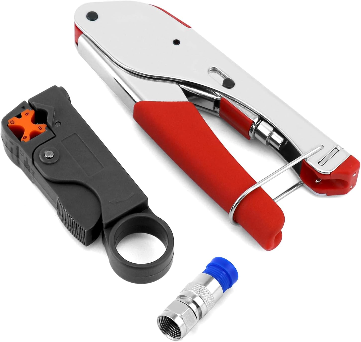 QWORK® 22PCS Coax Cable Crimping Tool Set with Stripper & F Connector Compression Tool for RG6 & TV Cables - Image 5