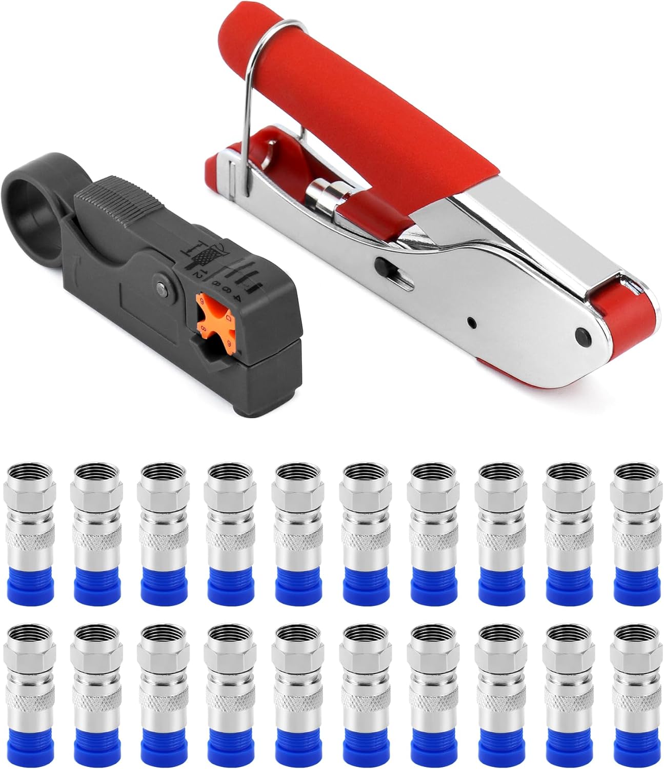 QWORK® 22PCS Coax Cable Crimping Tool Set with Stripper & F Connector Compression Tool for RG6 & TV Cables