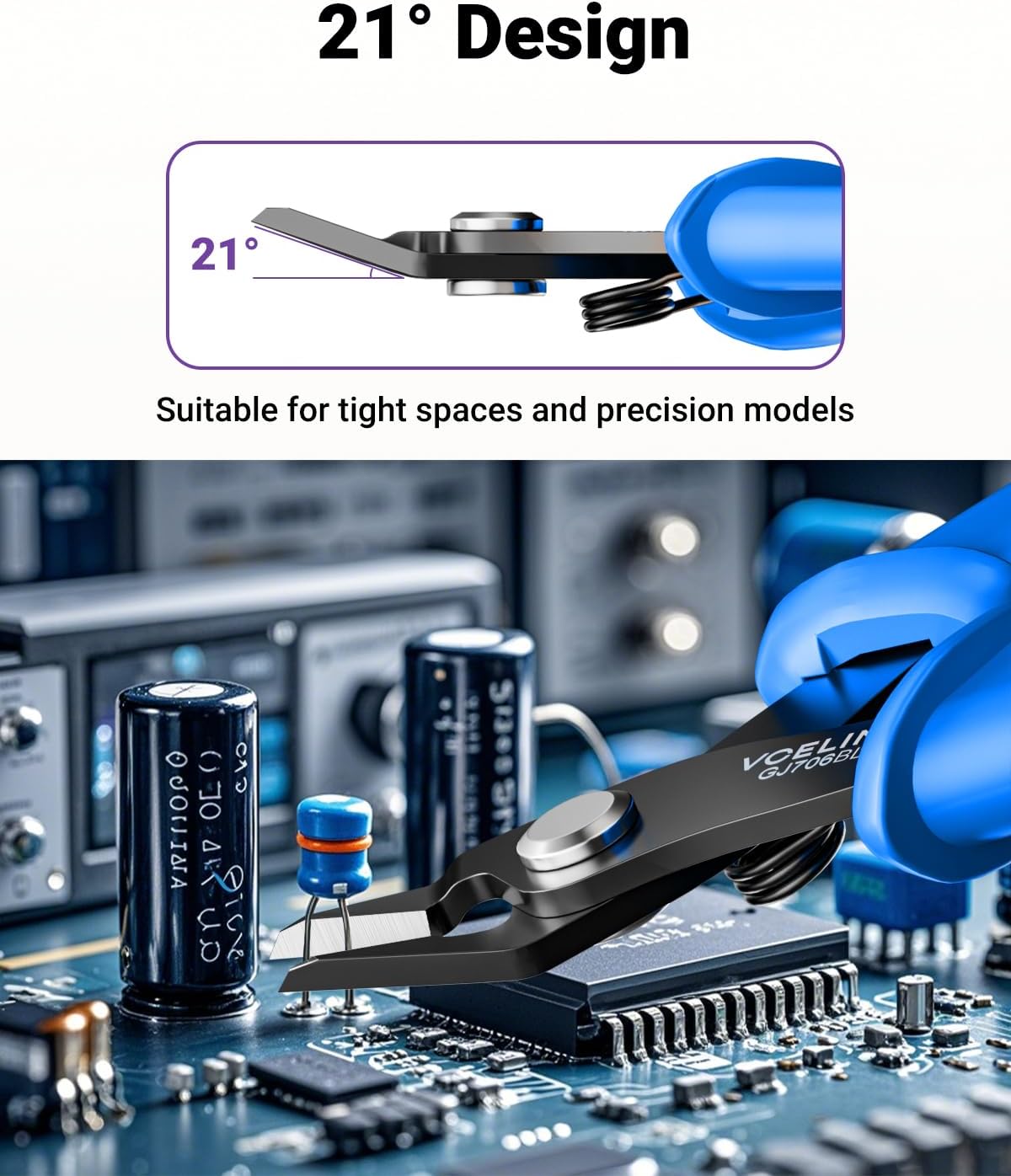 VCELINK Side Wire Cutters Precision Flush Cutters Small Cable Snips Diagonal Pliers Ideal for Electronic Industry Repair, Jewelry Processing, DIY Model Making 129mm Blue - Image 3