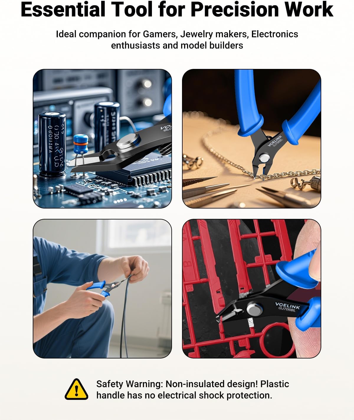 VCELINK Side Wire Cutters Precision Flush Cutters Small Cable Snips Diagonal Pliers Ideal for Electronic Industry Repair, Jewelry Processing, DIY Model Making 129mm Blue - Image 6