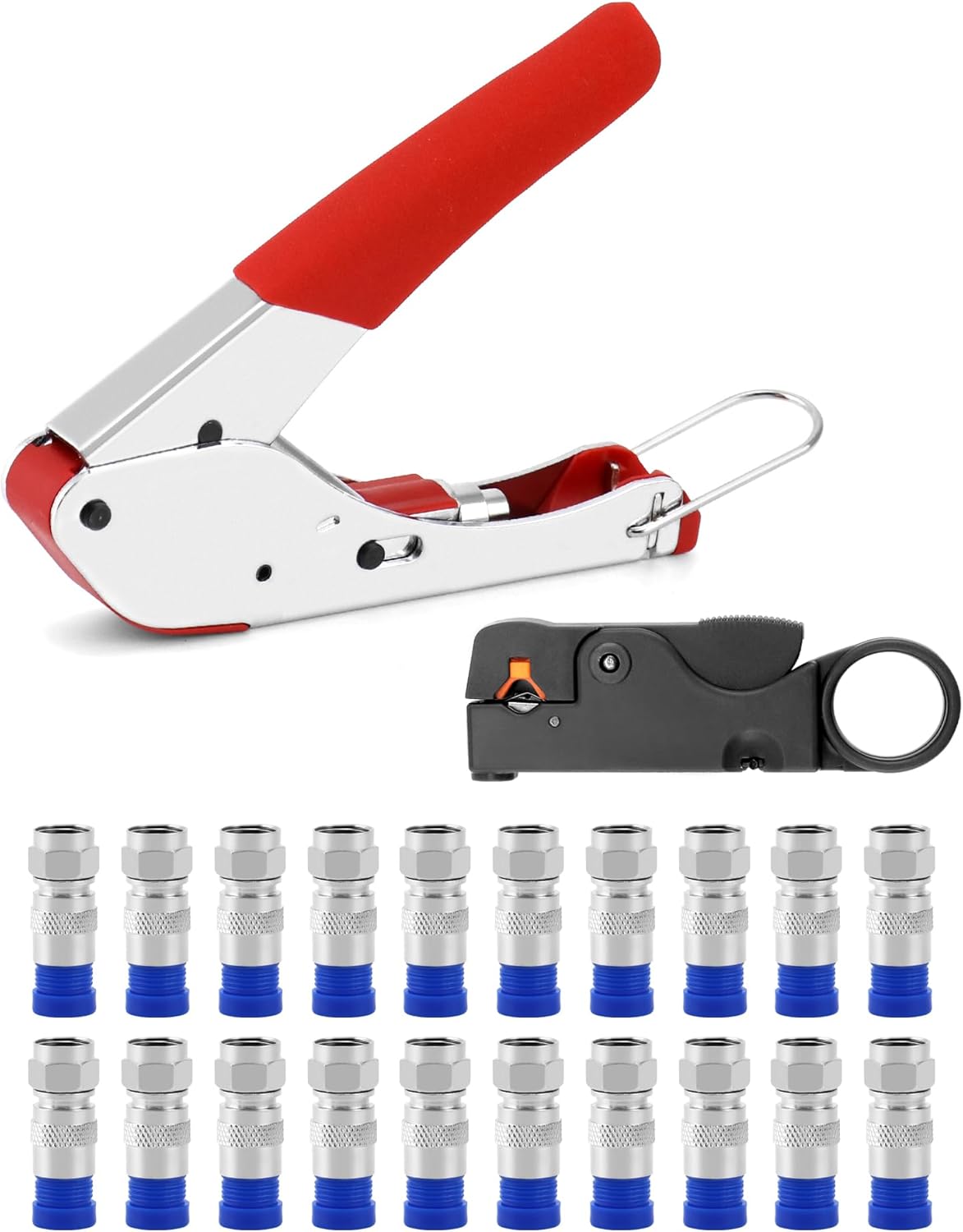 QWORK® 22PCS Coax Cable Crimping Tool Set with Stripper & F Connector Compression Tool for RG6 & TV Cables - Image 7