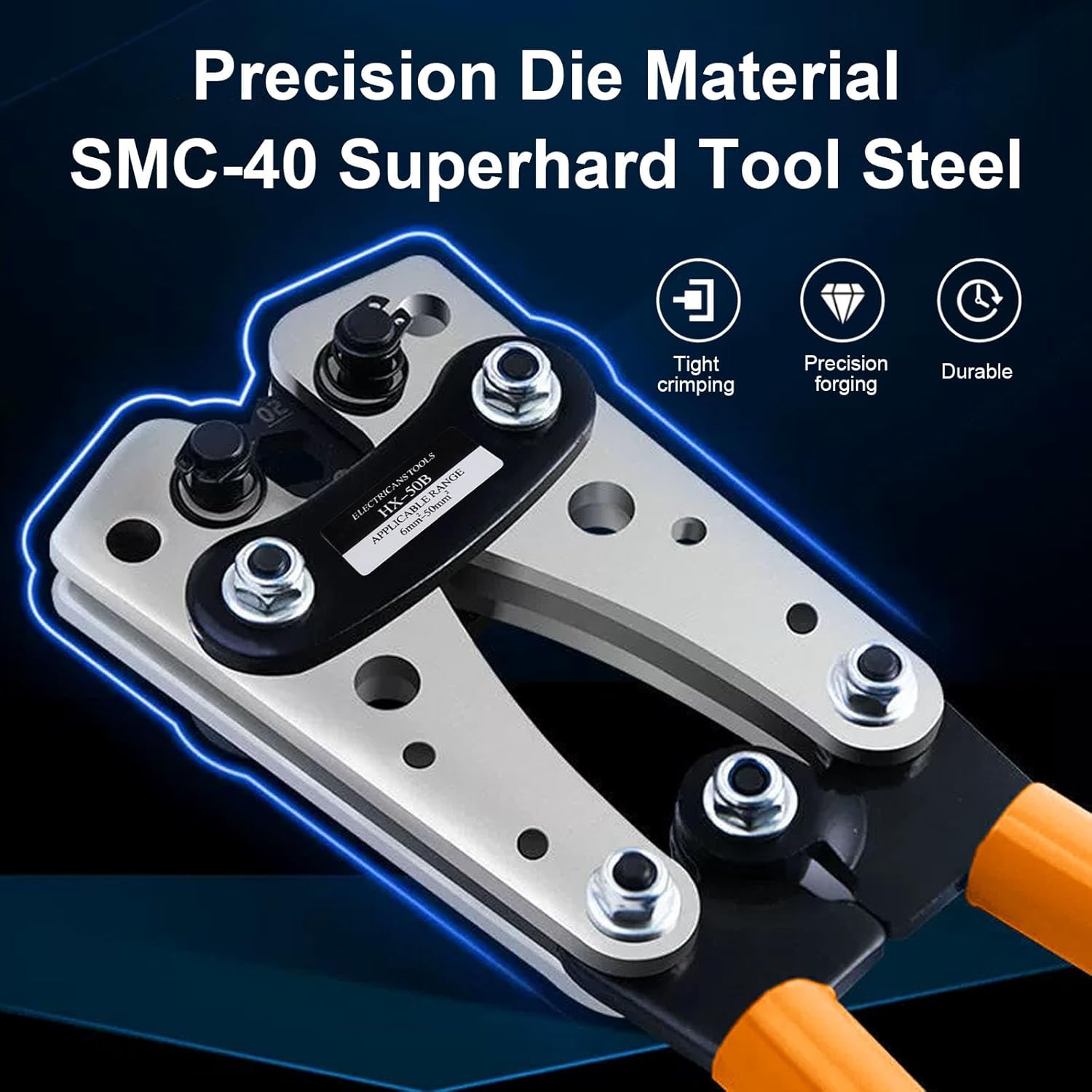 Polegas HX-50B Battery Cable Crimping Tool Kit for 6/10/16/25/35/50 mm², Wire Crimping Tool with 60 PCS Copper Ring Terminals, Battery Cable Lug Crimper for Electrical Lug Crimper, Copper Lugs - Image 3