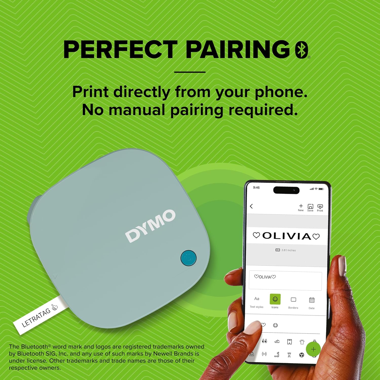 Dymo LetraTag 200B Bluetooth Label Maker | Compact Label Printer | Connects Through Bluetooth Wireless Technology to iOS and Android | Includes 1 White Paper Label Tape | Daydream Blue - Image 4