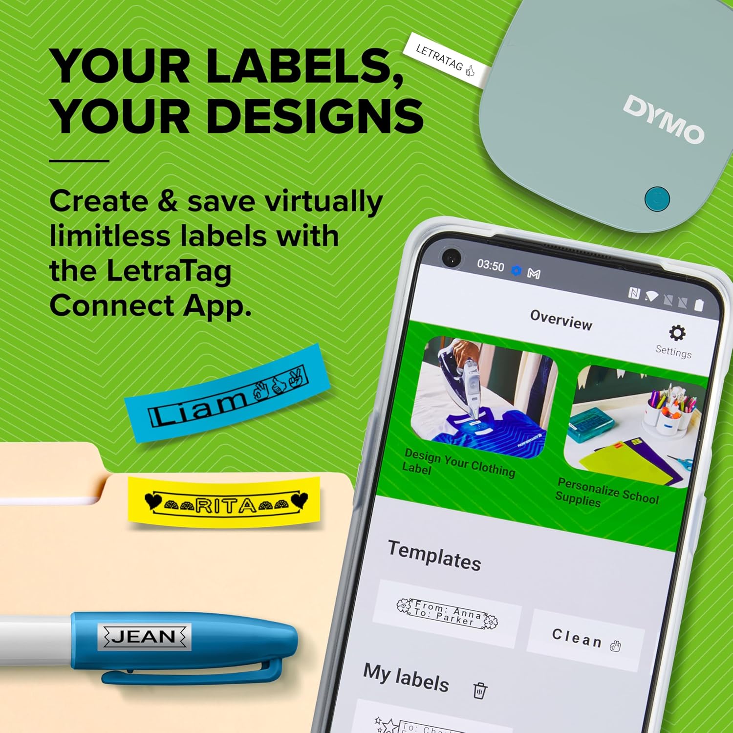 Dymo LetraTag 200B Bluetooth Label Maker | Compact Label Printer | Connects Through Bluetooth Wireless Technology to iOS and Android | Includes 1 White Paper Label Tape | Daydream Blue - Image 3