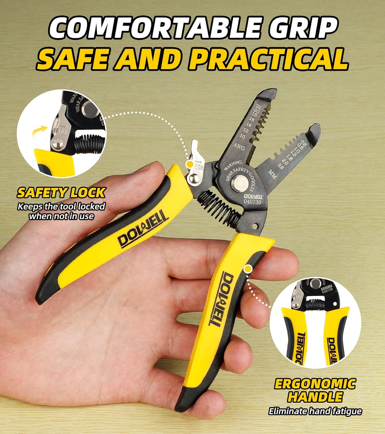 DOWELL 10-22 AWG Wire Stripper Cutter Wire Stripping Tool And Multi-Function Hand Tool,Professional Handle Design And Refined Craftsmanship. - Image 4