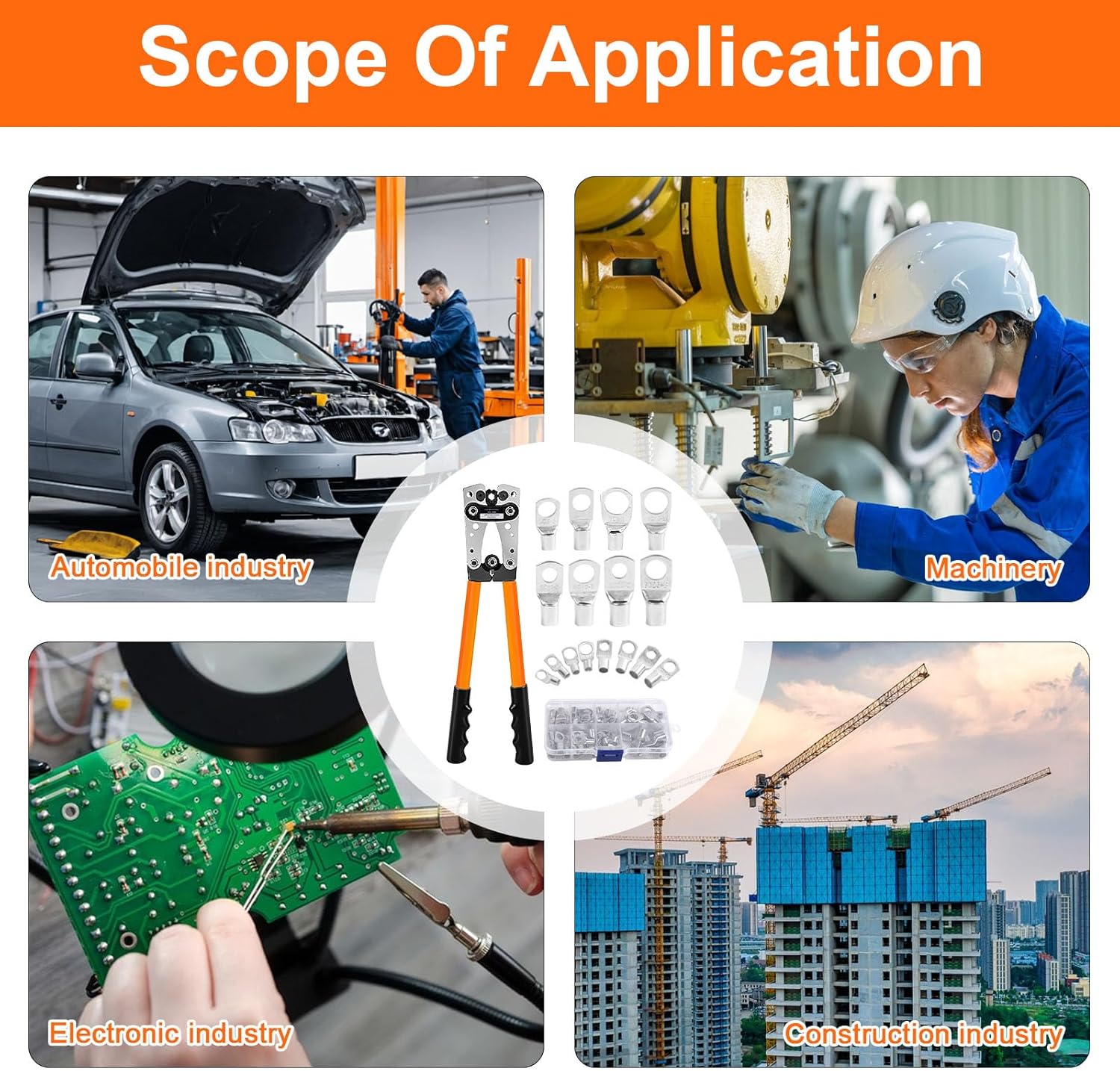 Polegas HX-50B Battery Cable Crimping Tool Kit for 6/10/16/25/35/50 mm², Wire Crimping Tool with 60 PCS Copper Ring Terminals, Battery Cable Lug Crimper for Electrical Lug Crimper, Copper Lugs - Image 6