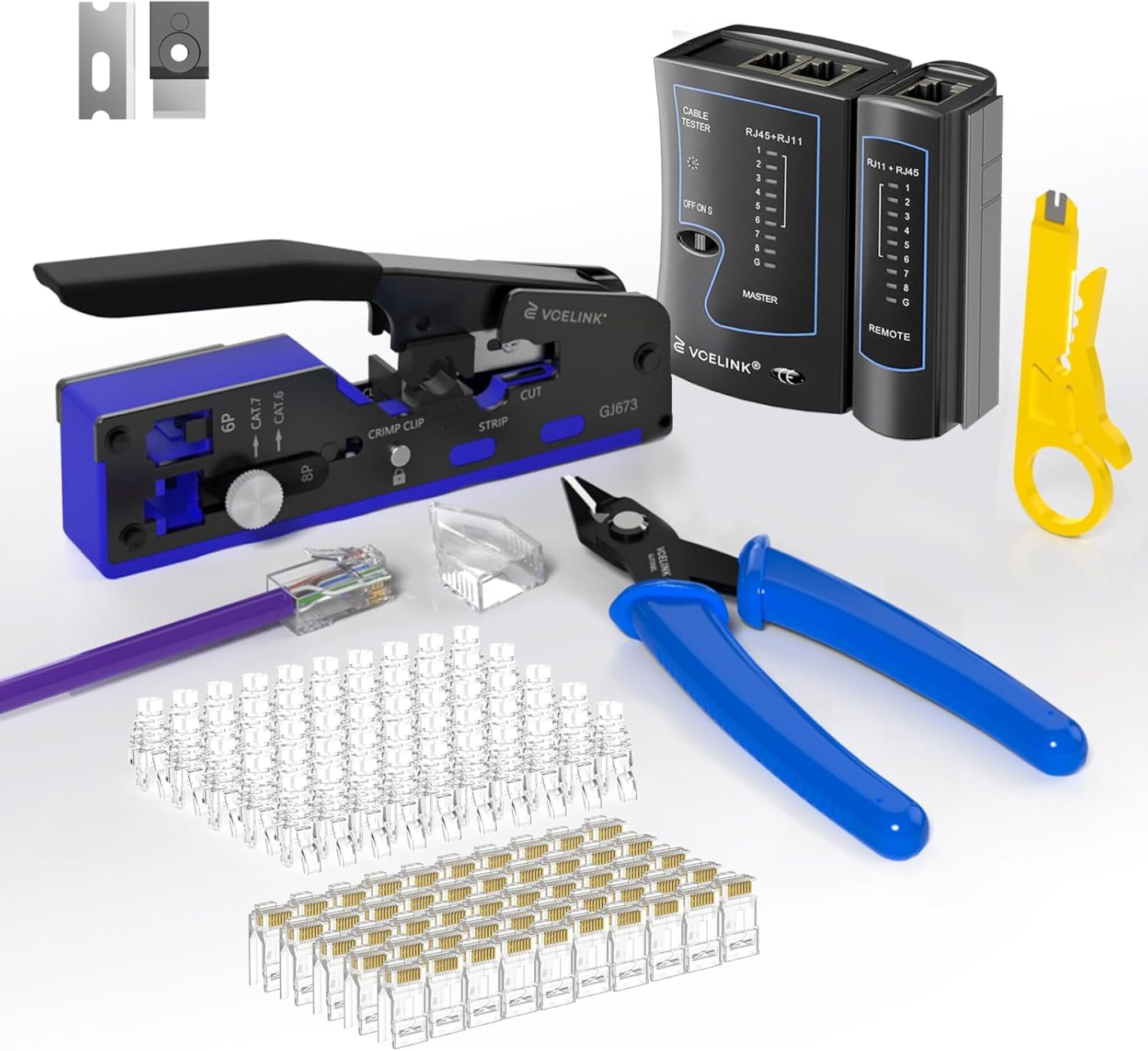 VCELINK Upgraded RJ45 Crimping Tool Kit for CAT7/6A/6/5E/5 with a Pass ...