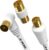15m TV Aerial Cable with Right Angled Plug + Adapter – Coaxial RF Lead Male to Male – Gold-Plated Connector – Freeview, Freesat, Sky Box, BT, TV Antenna Extension
