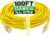 100 ft 12/3 Outdoor Extension Cord Waterproof Heavy Duty with Lighted Indicator End 12 Gauge 3 Prong, Flexible Cold-Resistant Long Power Cord Outside, 15Amp 1875W SJTW Yellow ETL Listed POWGRN