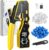 Proster RJ45 Crimp Tool Kit – Pass Through RJ45 Crimper for Cat6 Cat6a Cat5 Cat5e with 50 PCS CAT6 Pass Through Connectors 50 PCS Cat6 Protection Covers Stripper Ethernet RJ45 Crimping Tool – Yellow