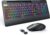 seenda JPX006 Wireless Keyboard and Mouse Combo with Rainbow Backlit, Rechargeable Keyboard and Mice Set UK Layout Full Size with 2 in 1 USB C & USB A Dongle and Wirst Rest, Black