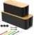 Cable tidy box, Set of 2 cable management box for Cable and Cord Management, Cable organisers with Bamboo Lid for Hiding Messy Cables Wire Management – Black