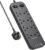 Black Extension Lead, 8 Way Outlets Power Strip with 4 USB Ports, 1800J Surge Protection Double Switch Plug Extension with 1.8M Braided Extension Cord for Home, Office