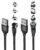 2 Pack Magnetic Charging Cable 1M & 2M with 9 Pin Strong Magnetic Connector 3-in-1 USB A to Type-C, Micro USB 360° & 180° Rotating Nylon Braided Fast Charger Cable with LED Light & Data Transfer